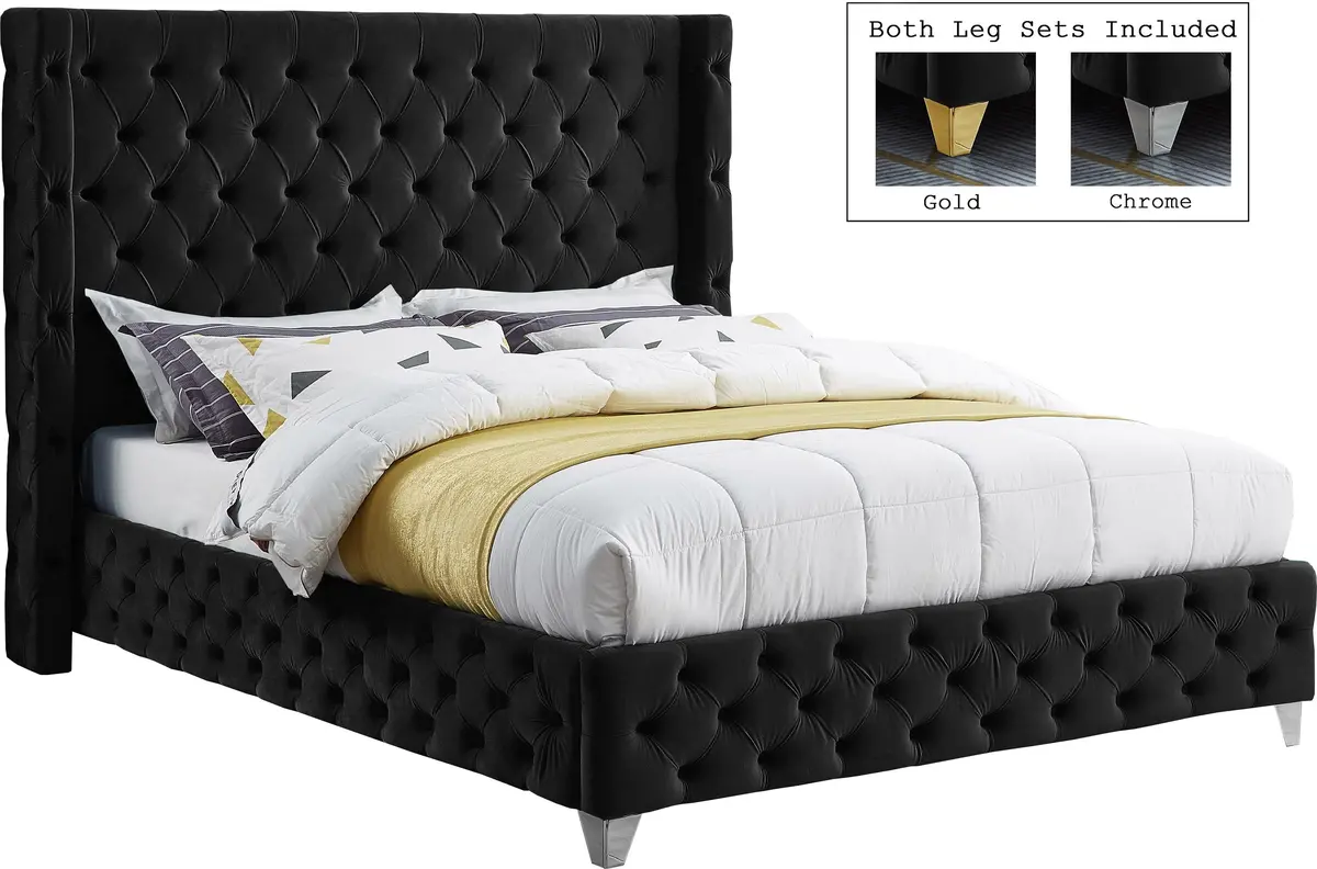 Savan Black Velvet Full Bed 2
