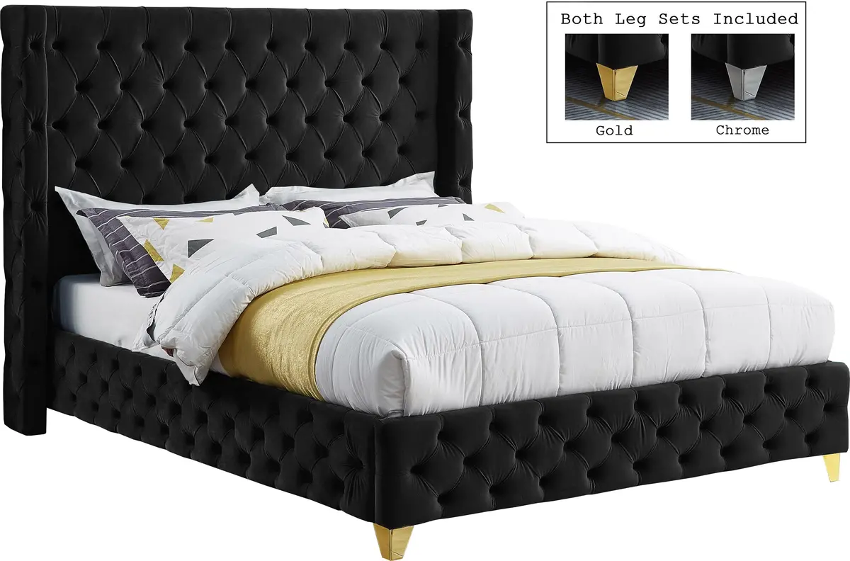 Savan Black Velvet King Bed 1