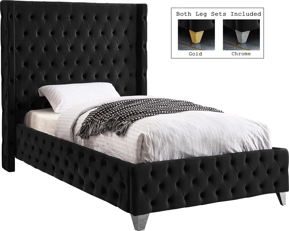 Savan Black Velvet Twin Bed 2