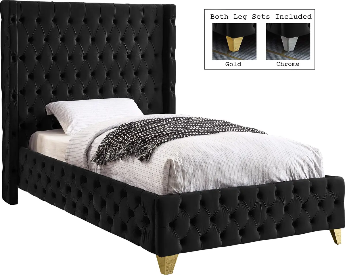 Savan Black Velvet Twin Bed 1