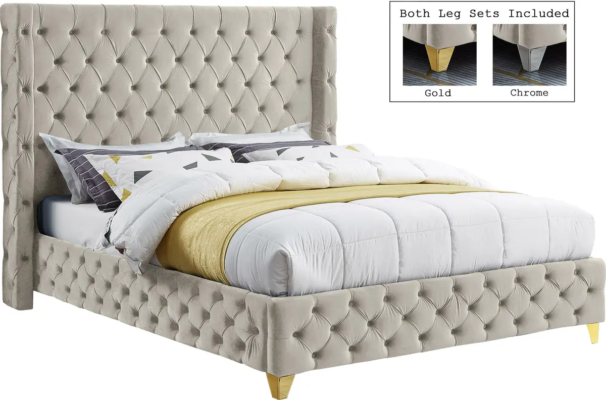 Savan Cream Velvet Full Bed 1