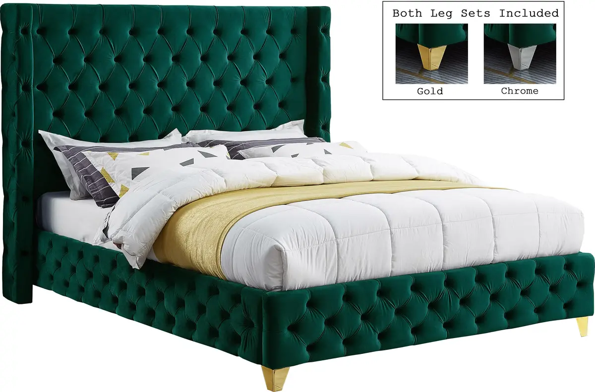 Savan Green Velvet King Bed 1