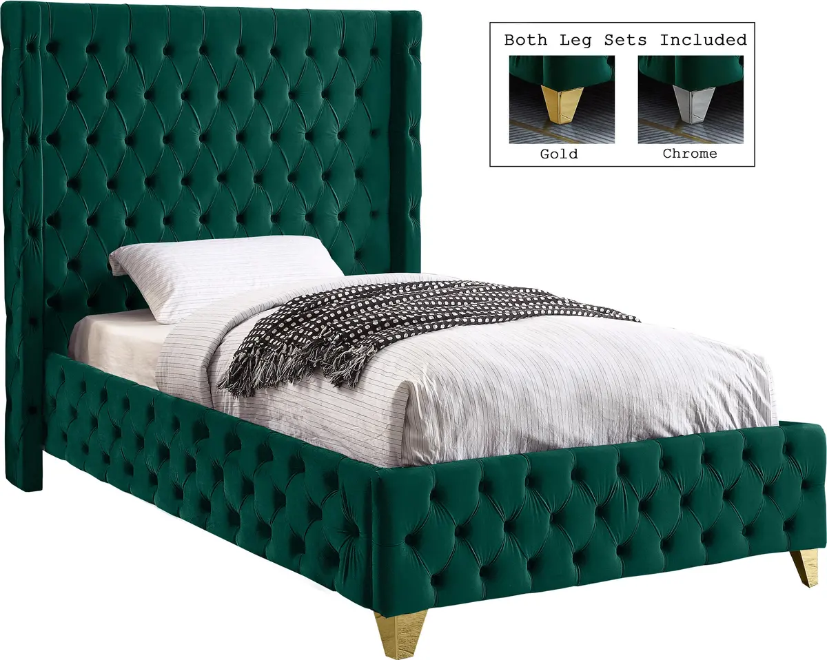Savan Green Velvet Twin Bed 1