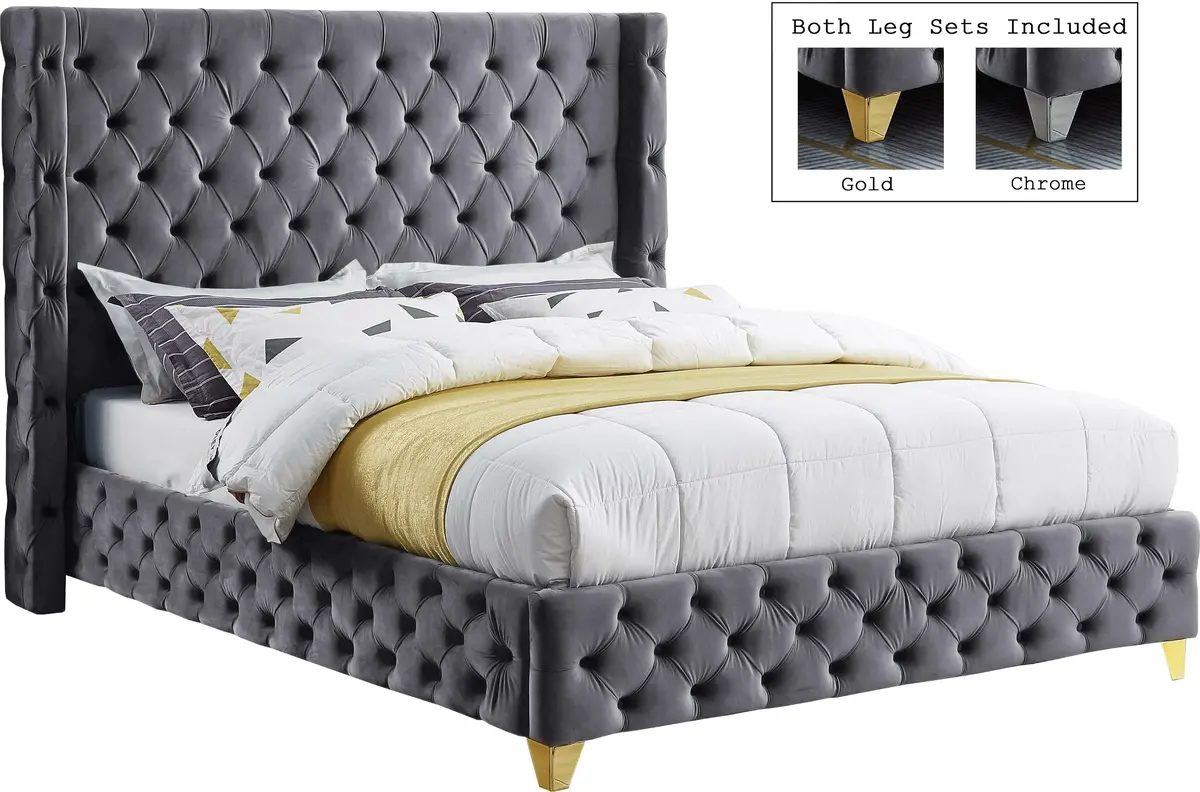 Savan Grey Velvet Full Bed 1