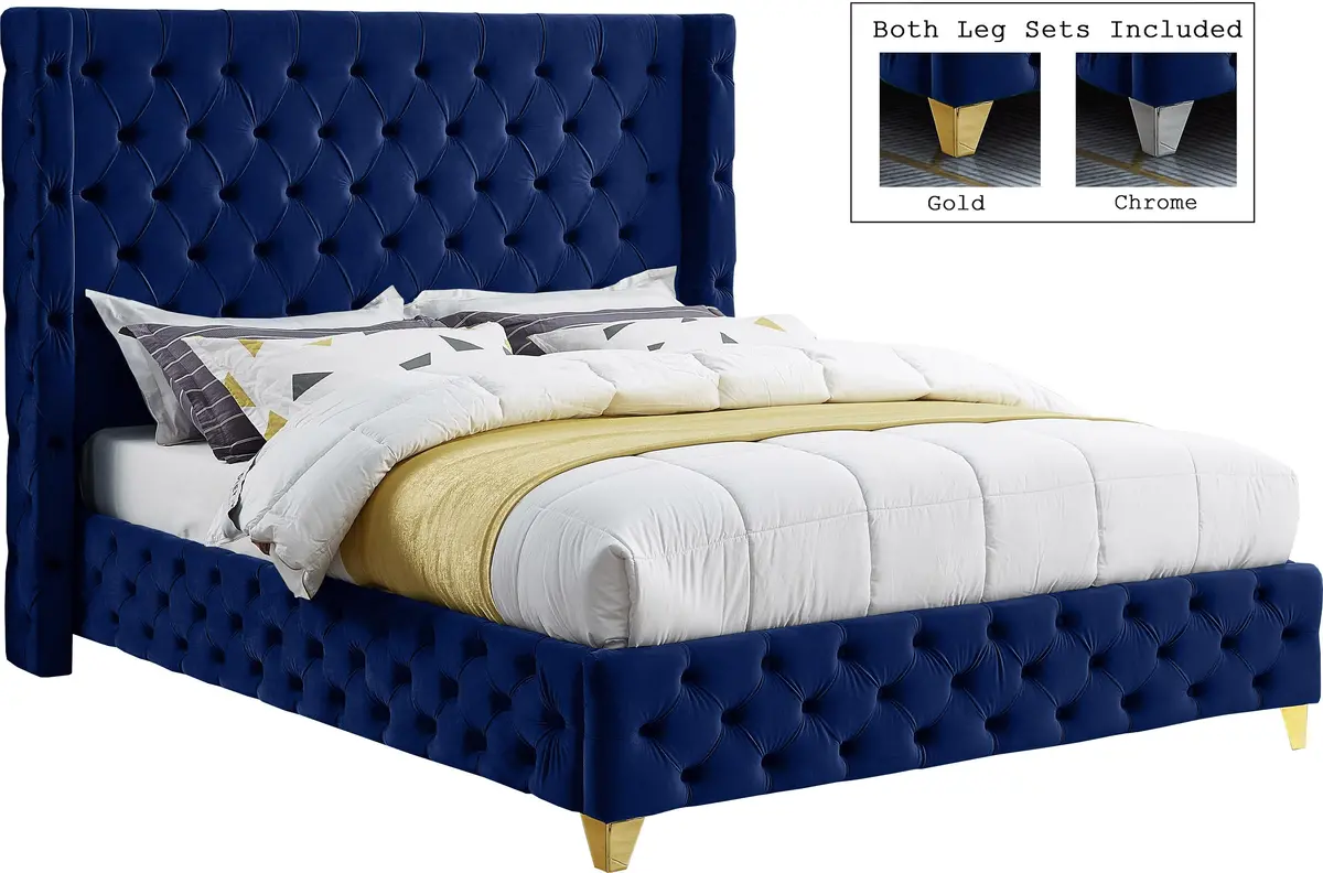 Savan Navy Velvet Full Bed 1