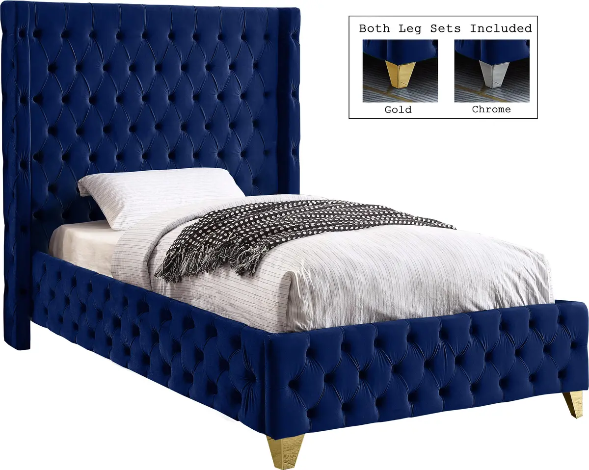 Savan Navy Velvet Twin Bed 1