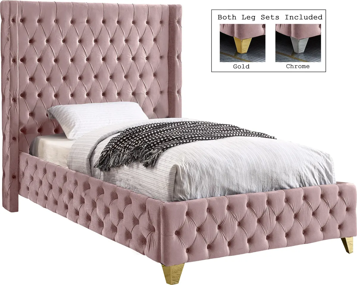 Savan Pink Velvet Twin Bed 1