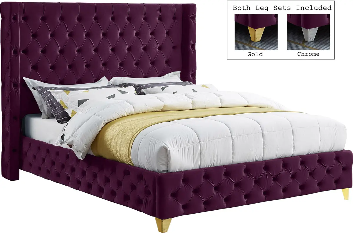 Savan Purple Velvet Queen Bed 1