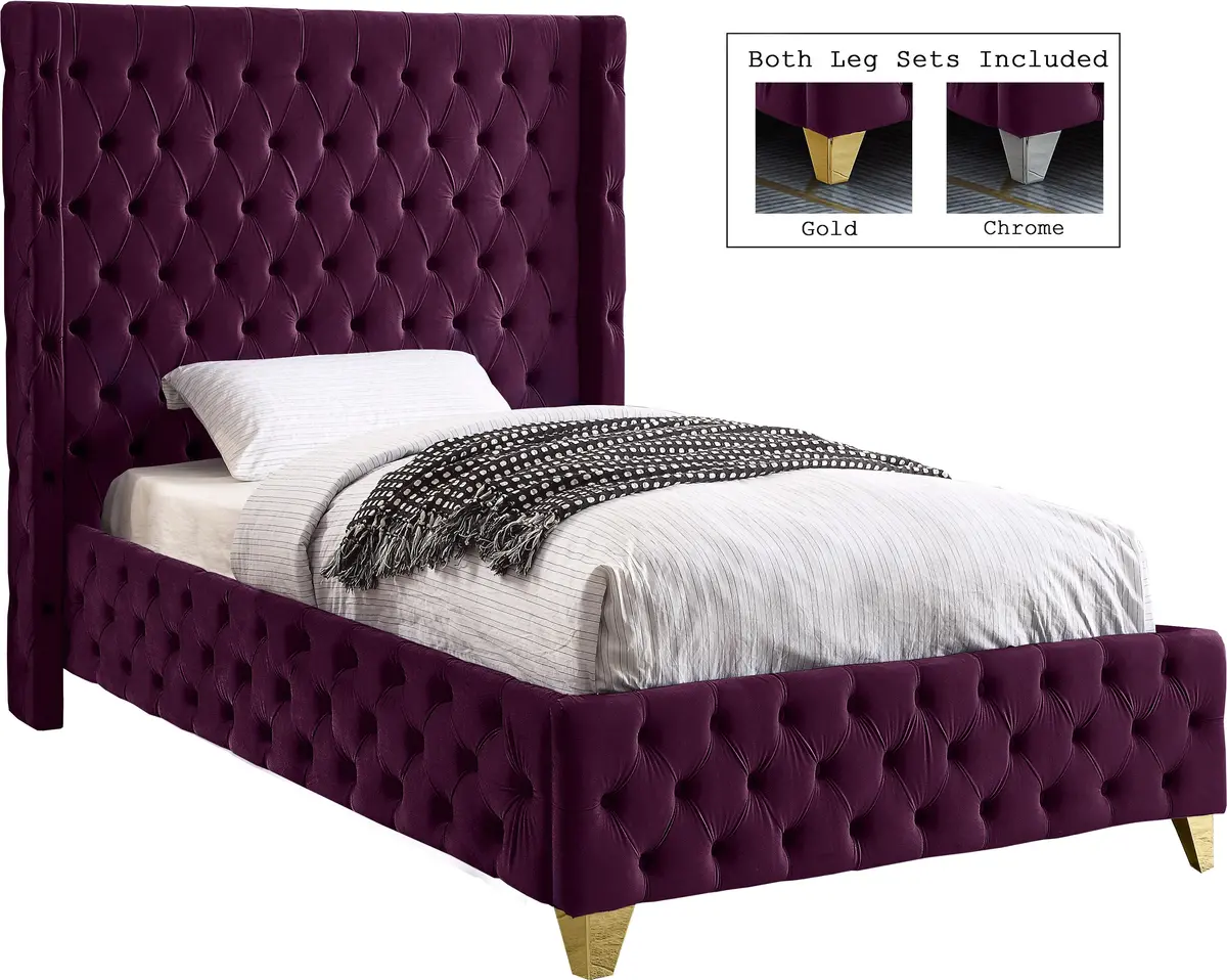 Savan Purple Velvet Twin Bed 1