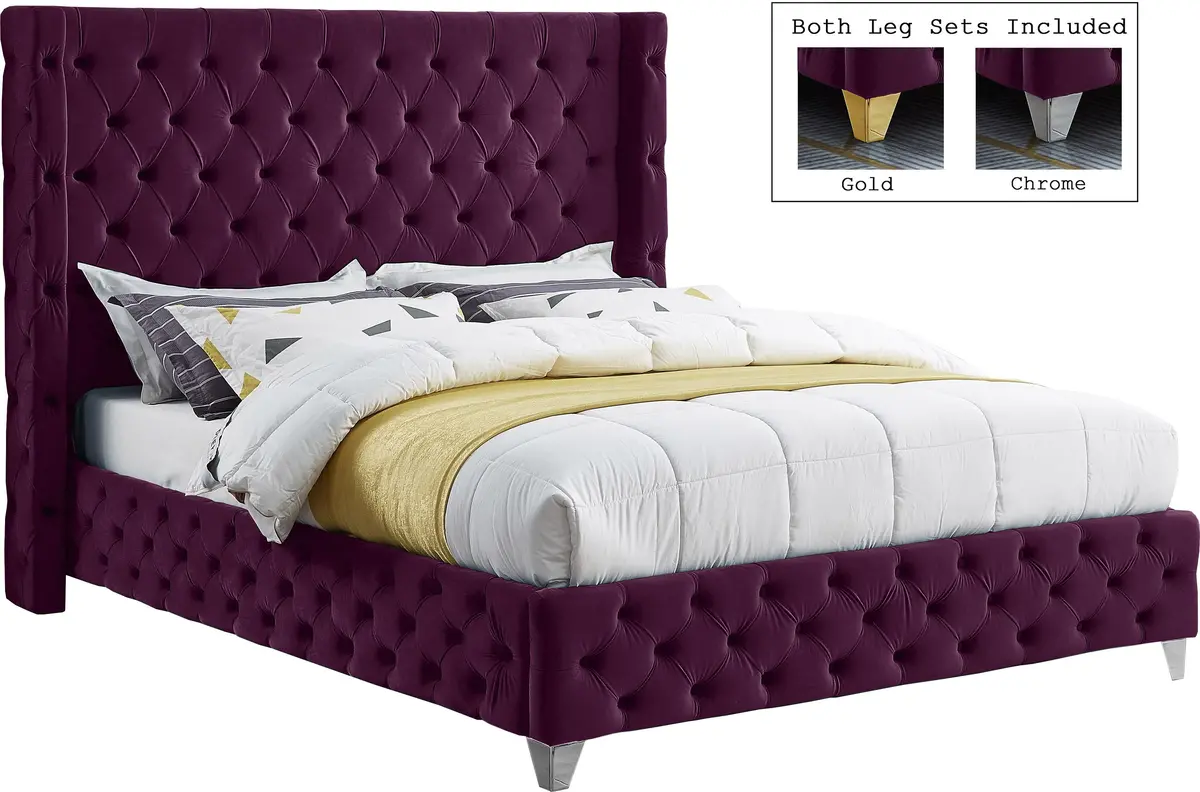 Savan Purple Velvet Full Bed 2