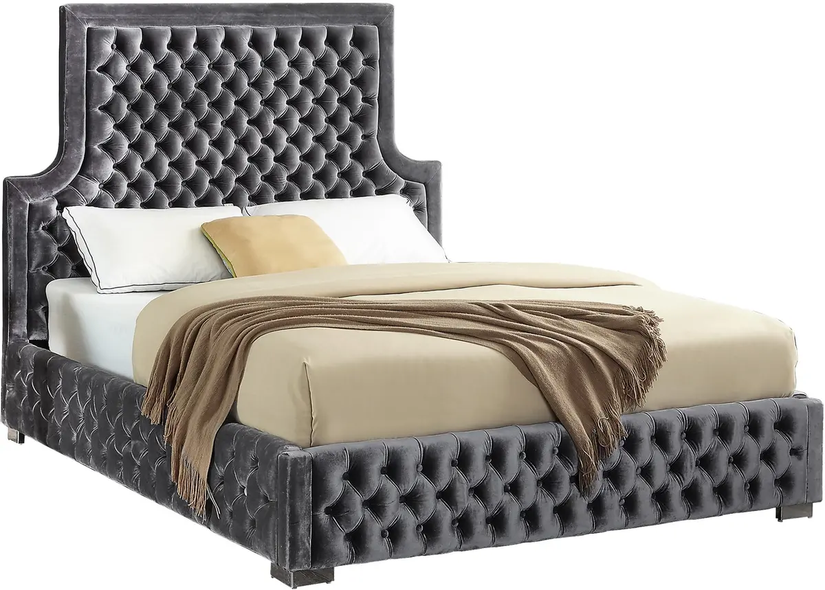 Sedona Grey Velvet Queen Bed 1