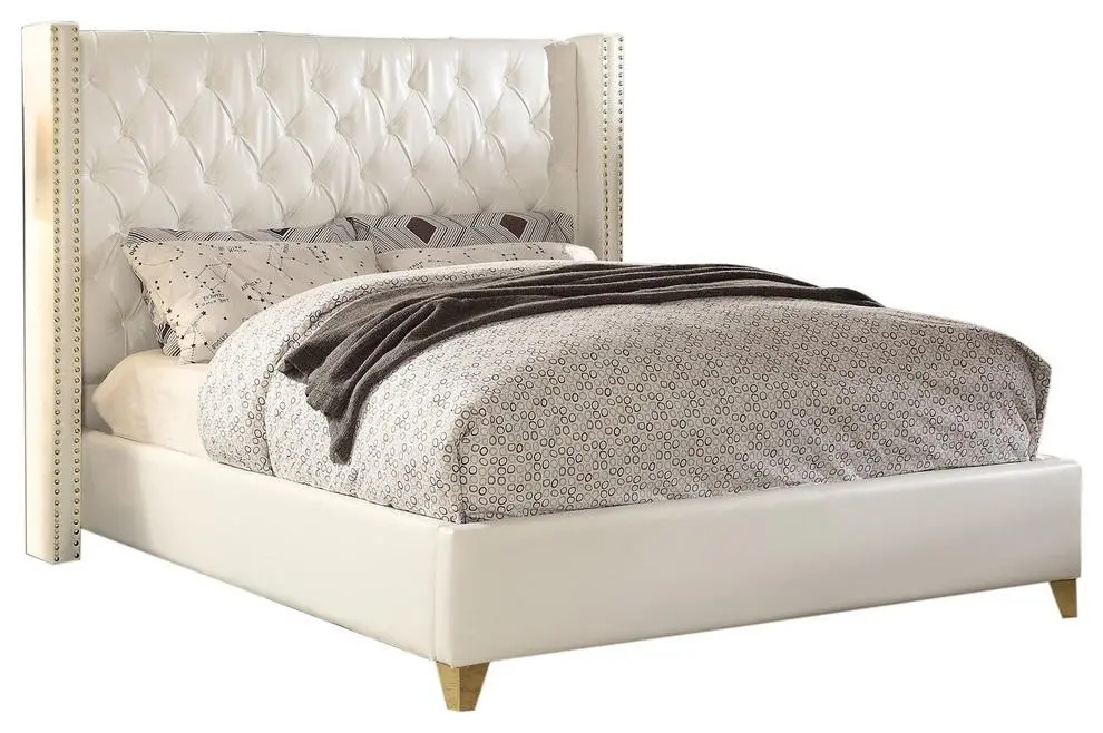 Soho White Bonded Leather Queen Bed 1
