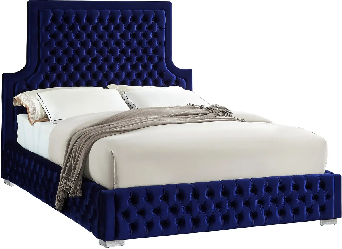 Sedona Navy Velvet Queen Bed 1