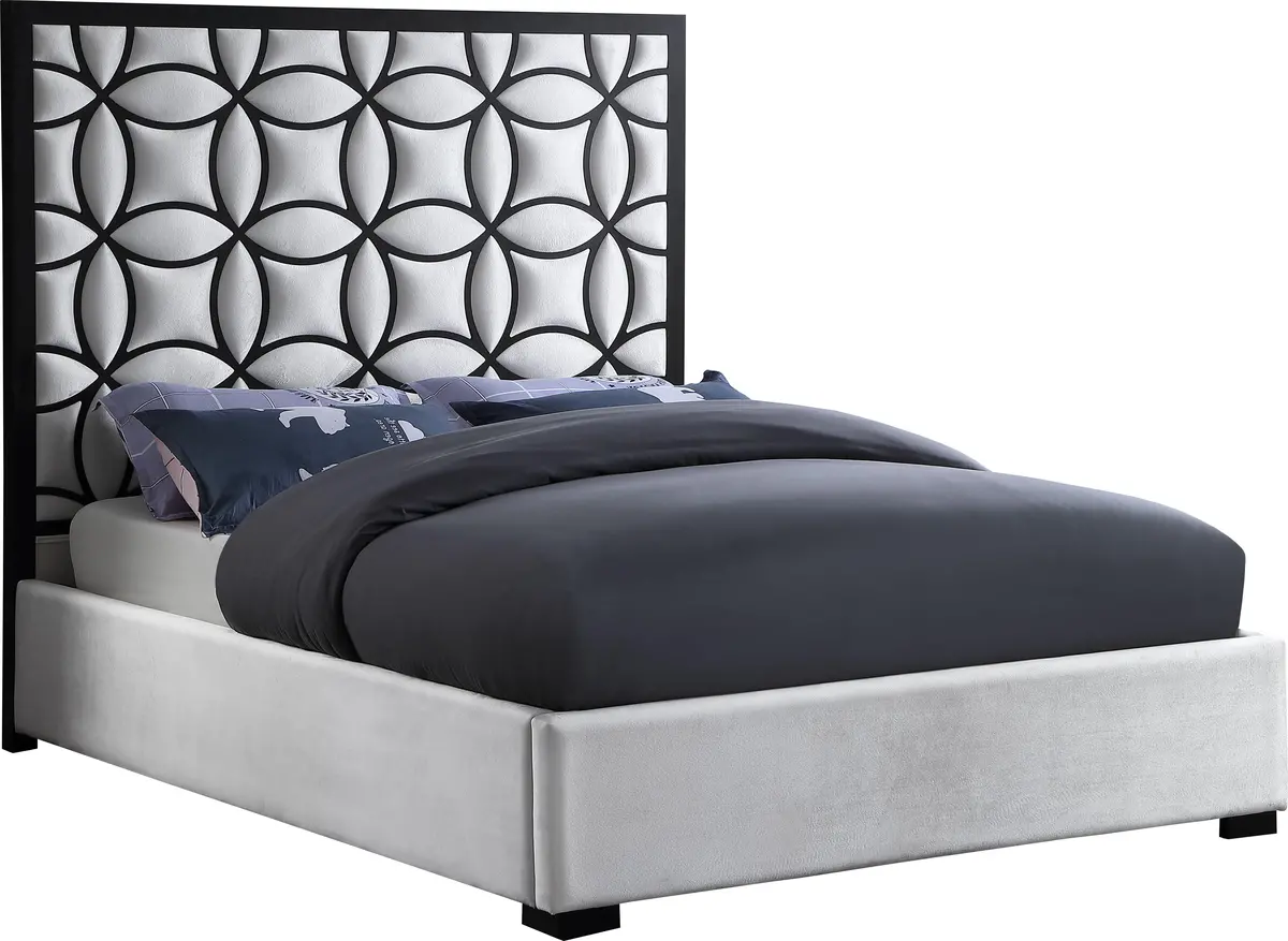 Taj White Velvet Queen Bed 1