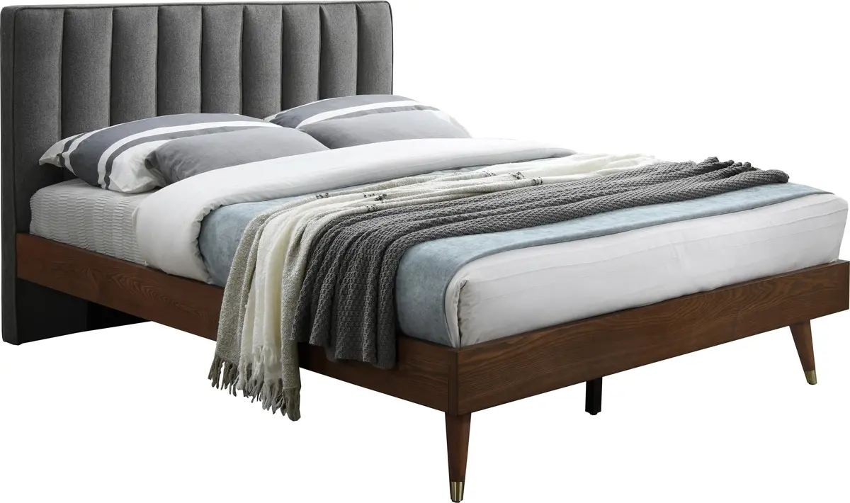Vance Grey Linen Fabric King Bed (3 Boxes) 1