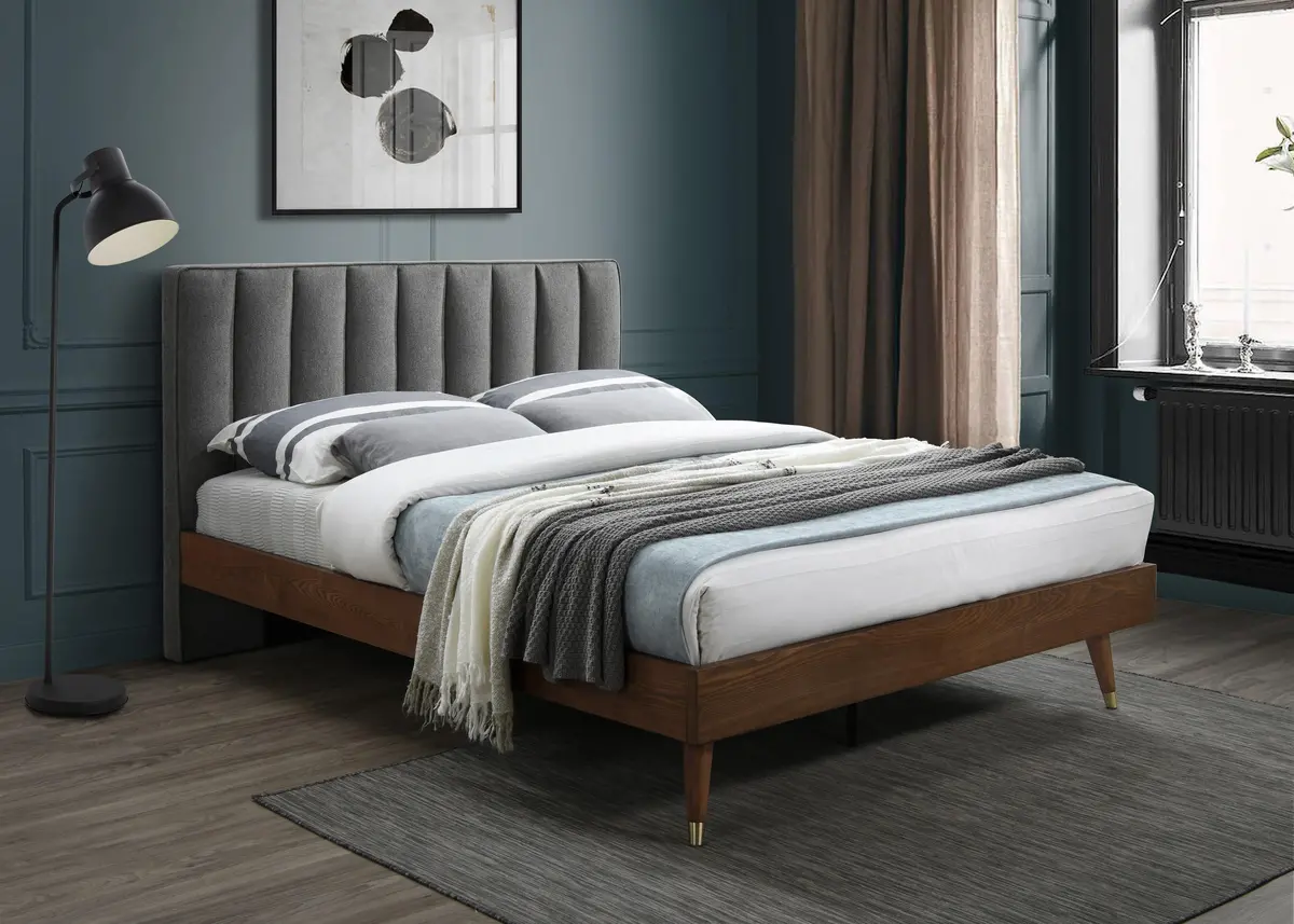 Vance Grey Linen Fabric King Bed (3 Boxes) 2