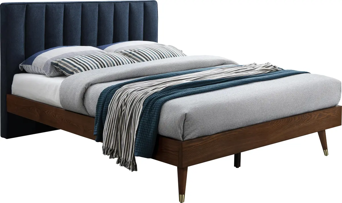 Vance Navy Linen Fabric Queen Bed (3 Boxes) 1