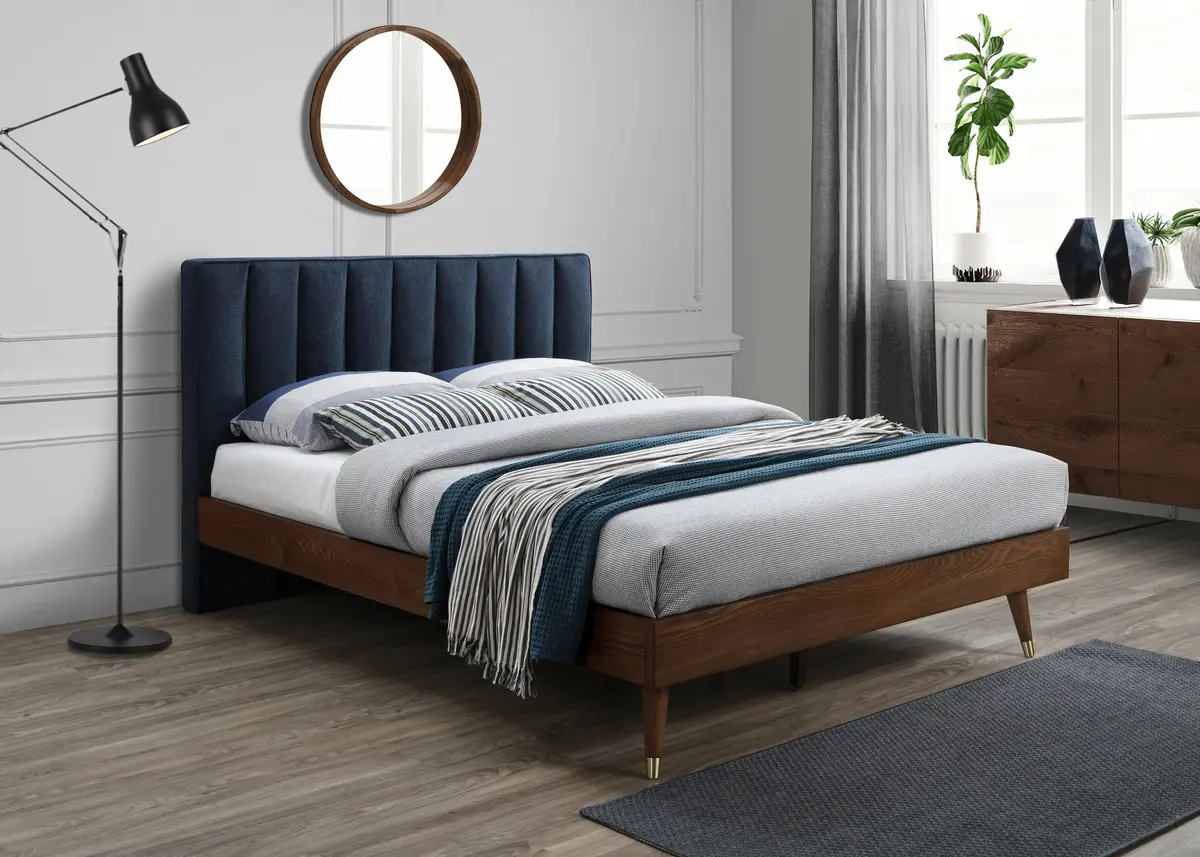 Vance Navy Linen Fabric Queen Bed (3 Boxes) 2