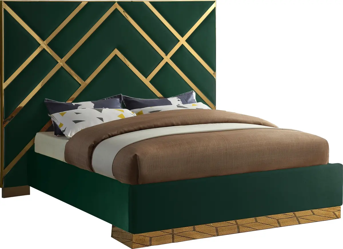 Vector Green Velvet Queen Bed 1