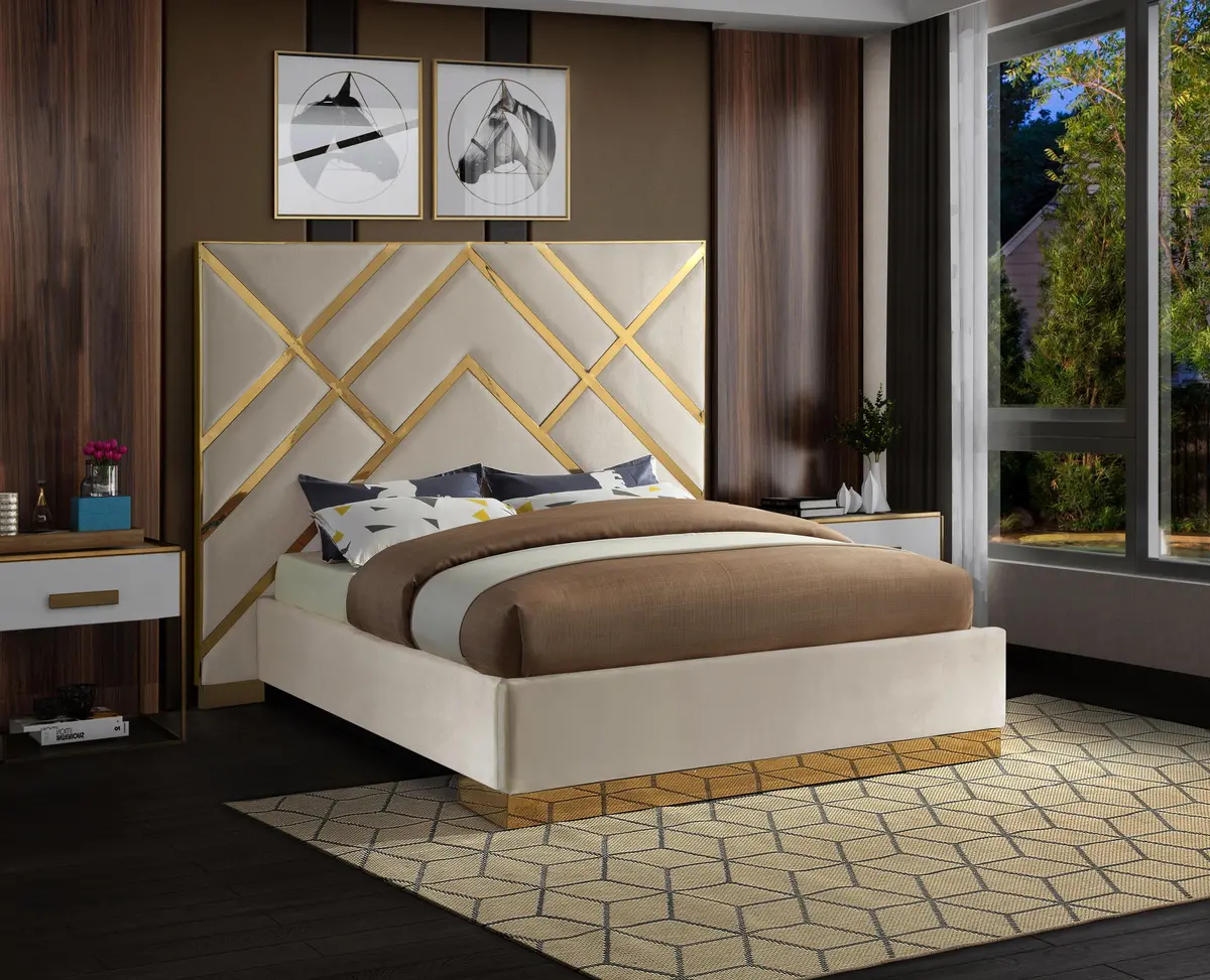 Vector Cream Velvet Queen Bed 2