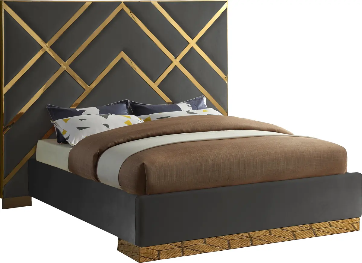 Vector Grey Velvet Queen Bed 1