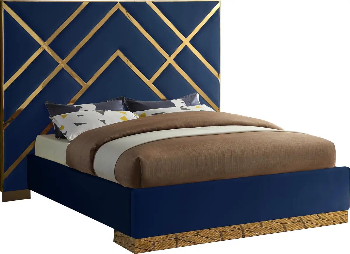 Vector Navy Velvet King Bed 1