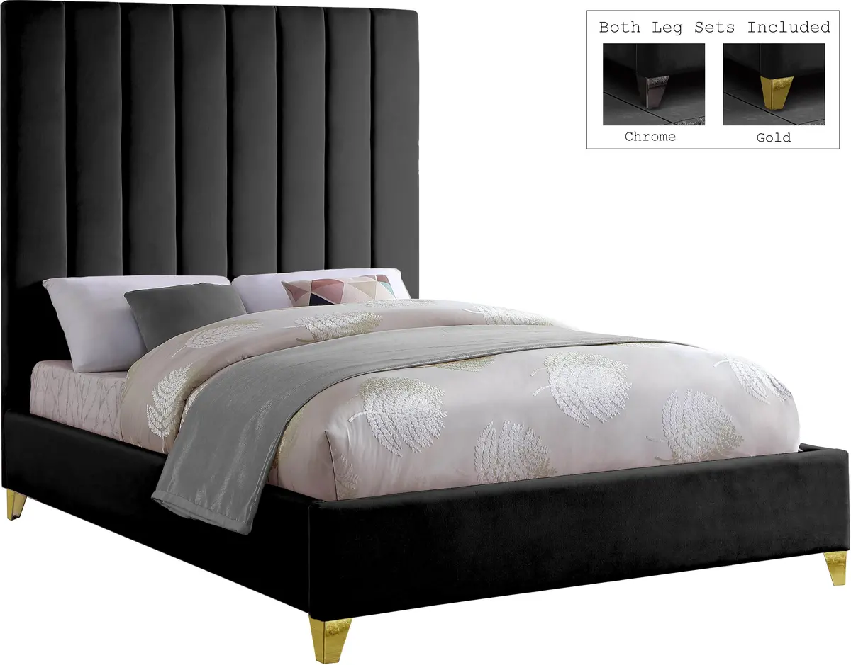 Via Black Velvet Queen Bed 1