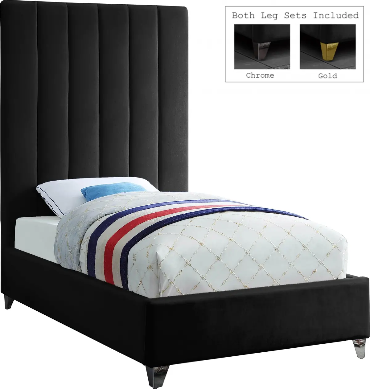 Via Black Velvet Twin Bed 2
