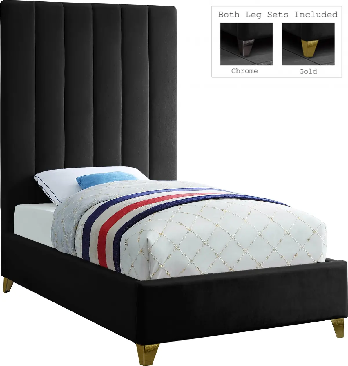 Via Black Velvet Twin Bed 1