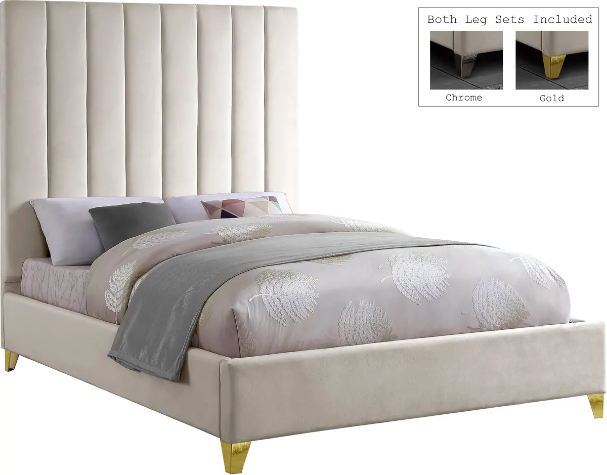 Via Cream Velvet King Bed 1