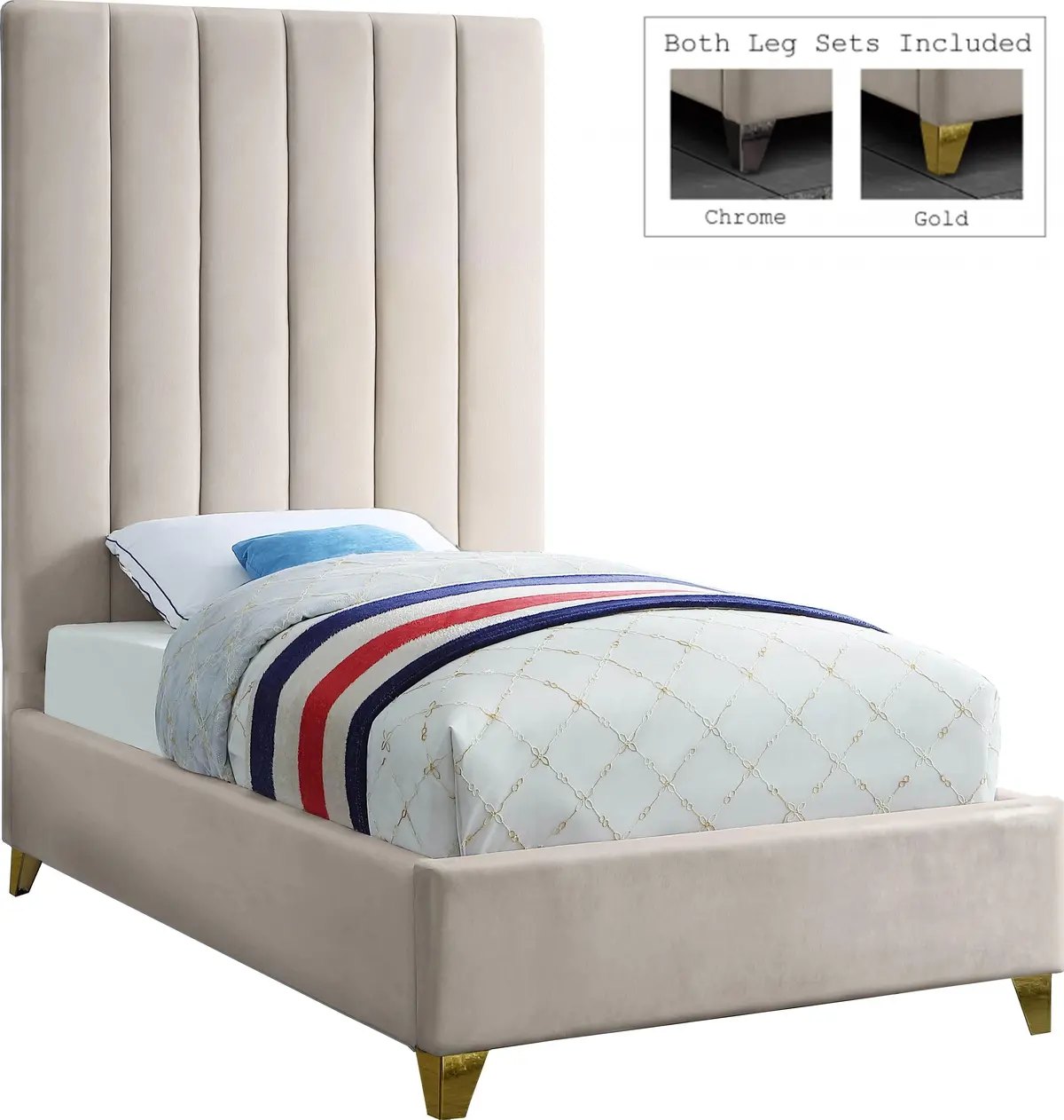 Via Cream Velvet Twin Bed 1