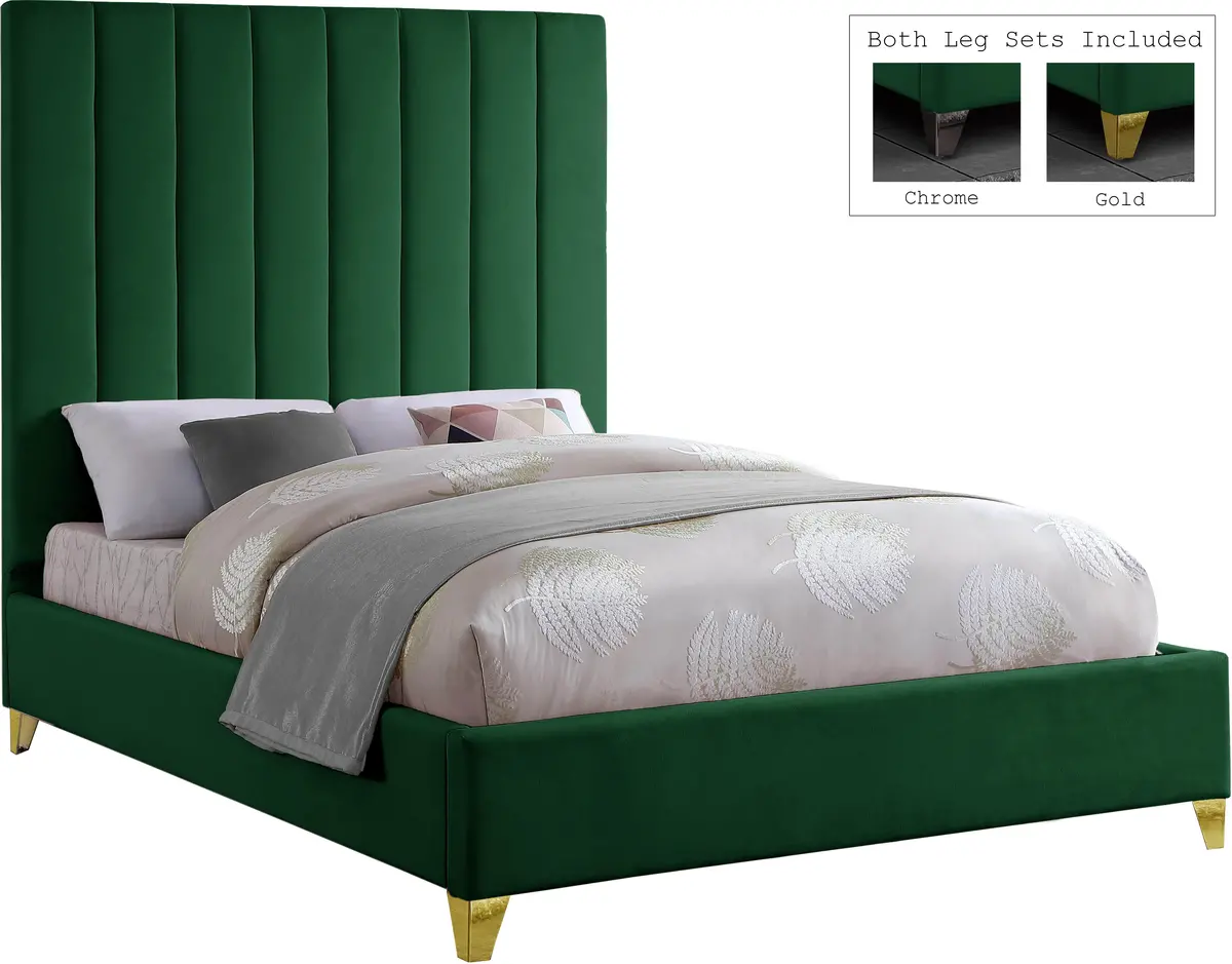Via Green Velvet Queen Bed 1