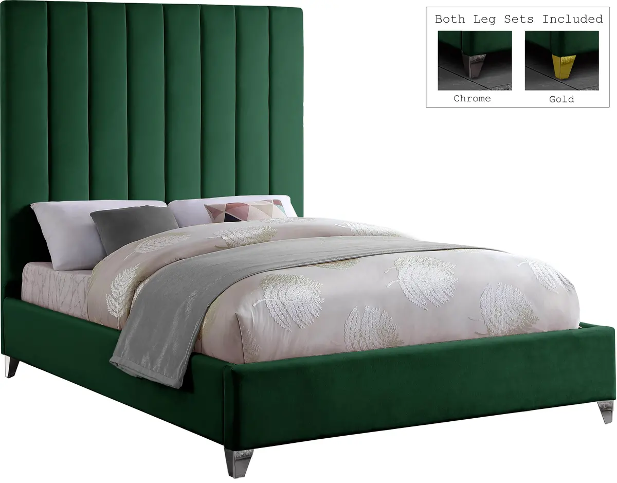 Via Green Velvet Queen Bed 2