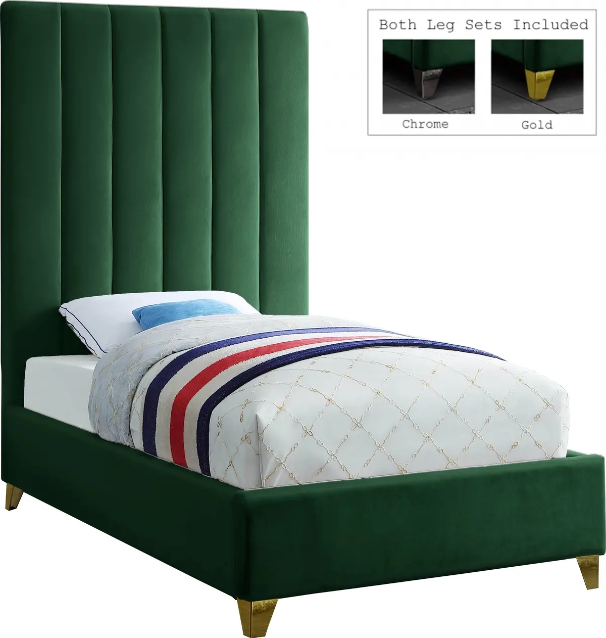 Via Green Velvet Twin Bed 1