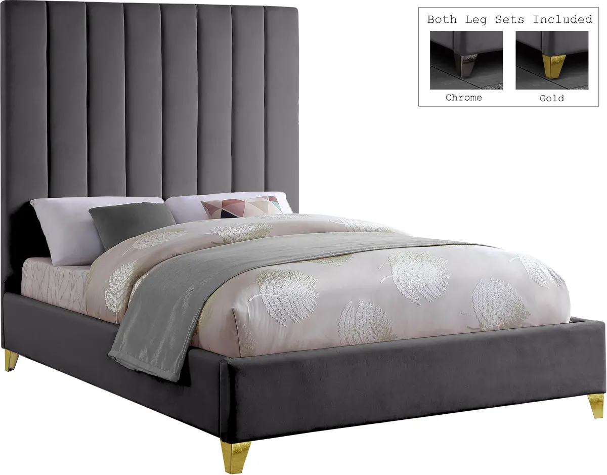 Via Grey Velvet Full Bed 1
