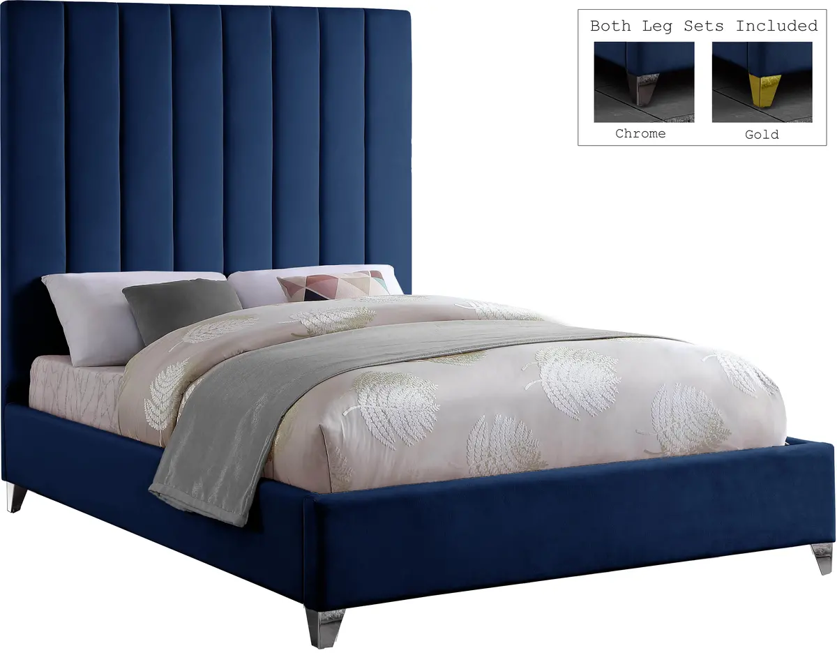 Via Navy Velvet Full Bed 2