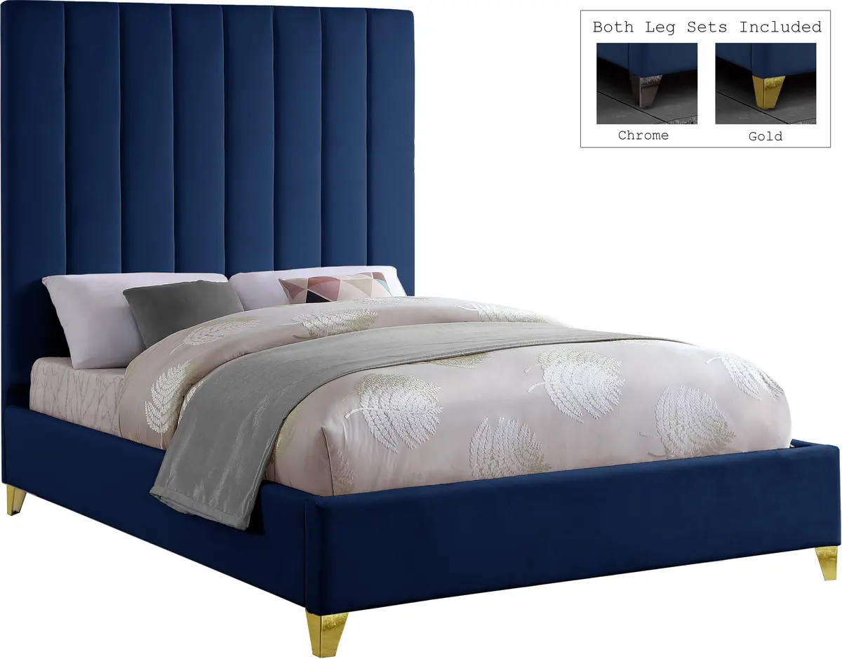 Via Navy Velvet King Bed 1
