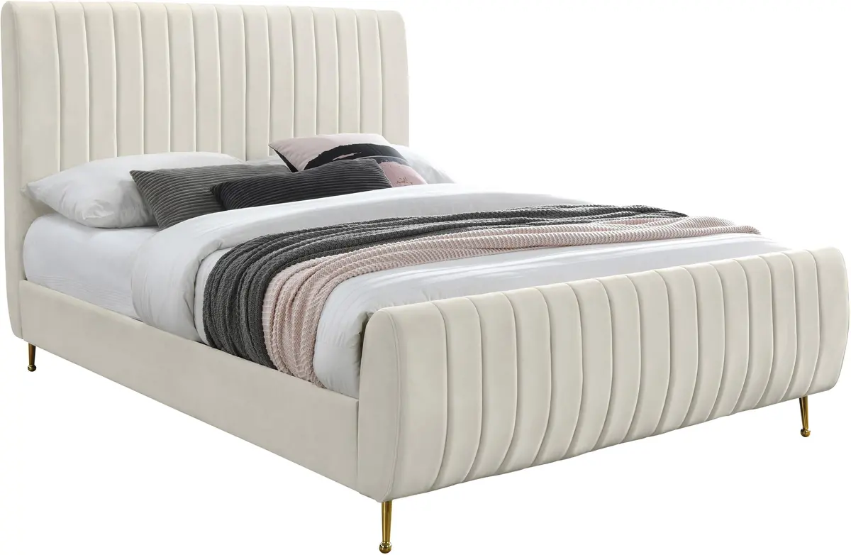Zara Cream Velvet King Bed (3 Boxes) 1