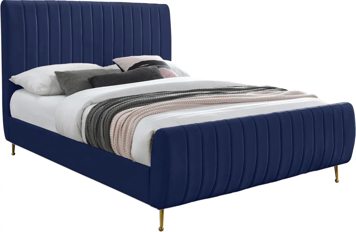 Zara Navy Velvet King Bed (3 Boxes) 1