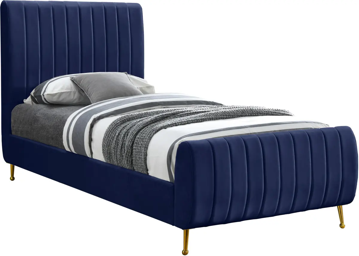 Zara Navy Velvet Twin Bed (3 Boxes) 1
