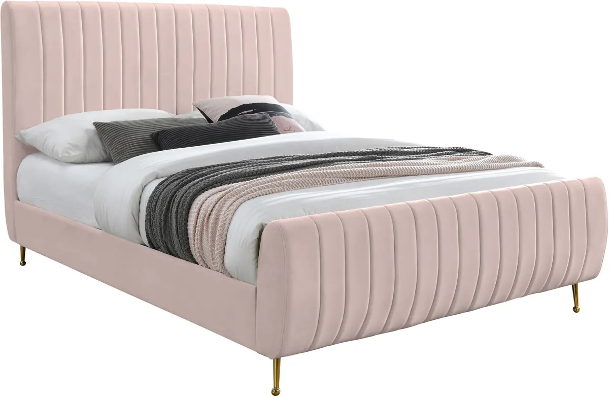 Zara Pink Velvet Queen Bed (3 Boxes) 1
