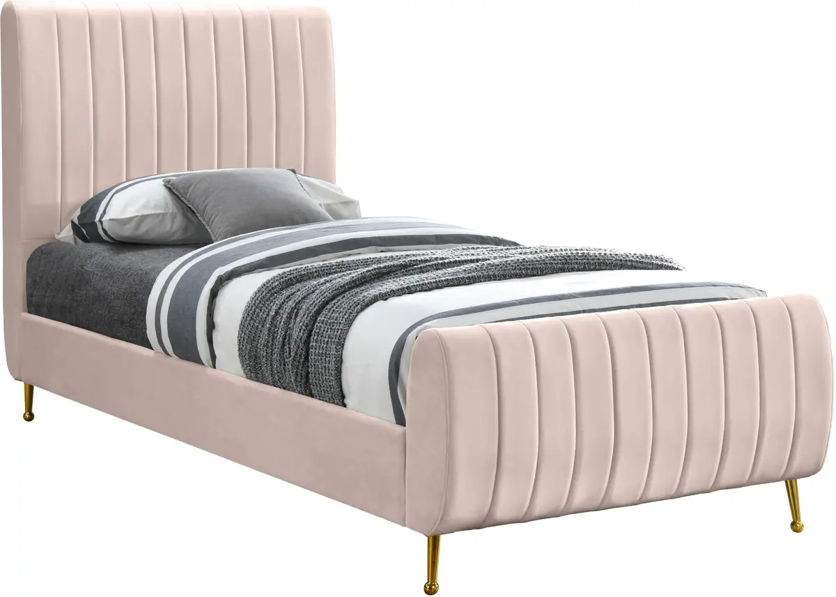 Zara Pink Velvet Twin Bed (3 Boxes) 1