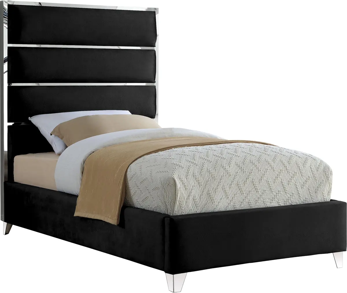 Zuma Black Velvet Twin Bed 1