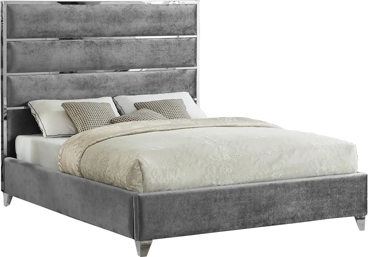 Zuma Grey Velvet King Bed 1