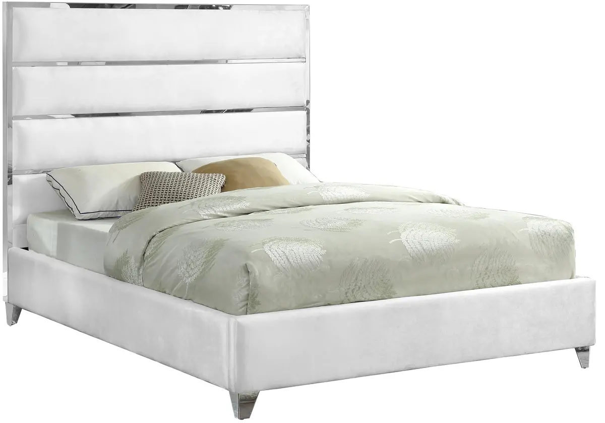 Zuma White Velvet King Bed 1
