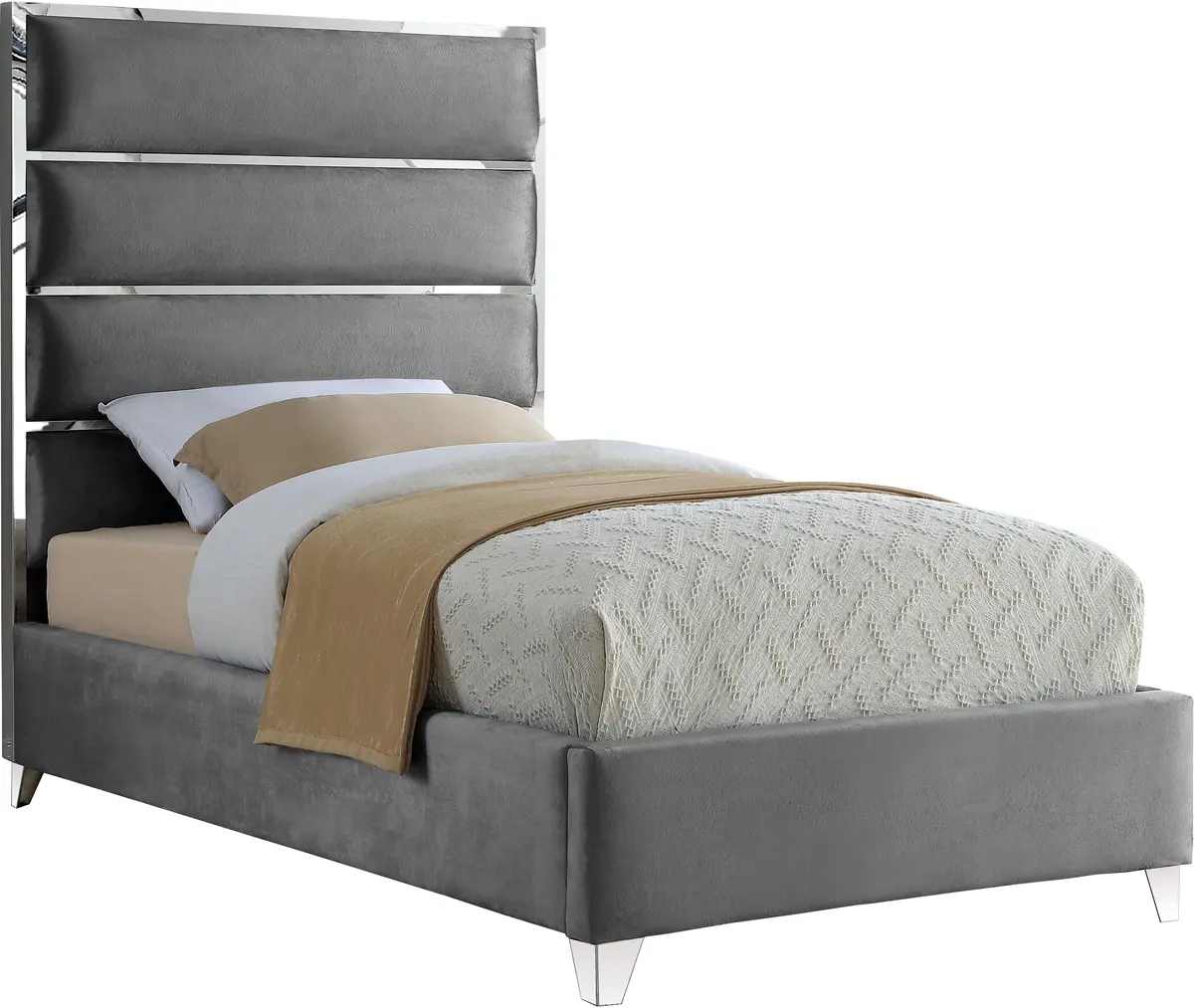 Zuma Grey Velvet Twin Bed 1