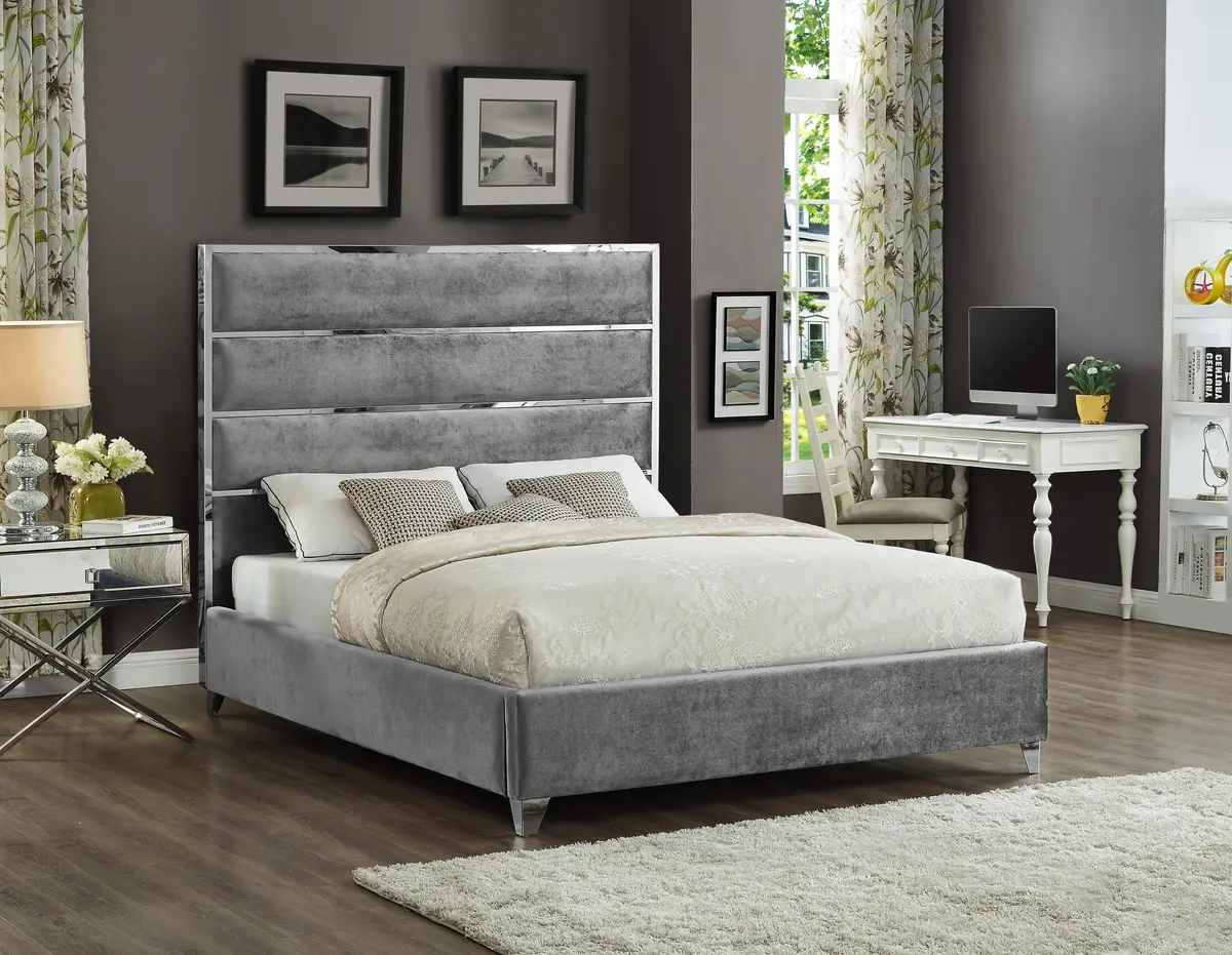 Zuma Grey Velvet Full Bed 2