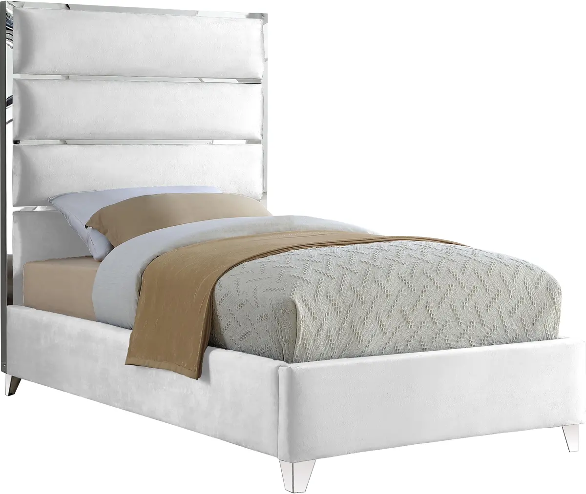 Zuma White Velvet Twin Bed 1