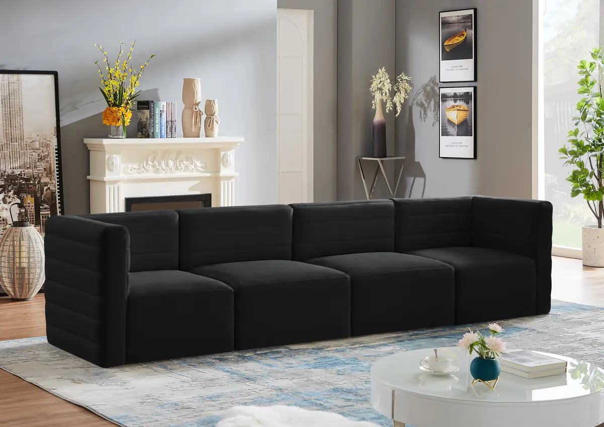 Quincy Black Velvet Modular Sofa 2