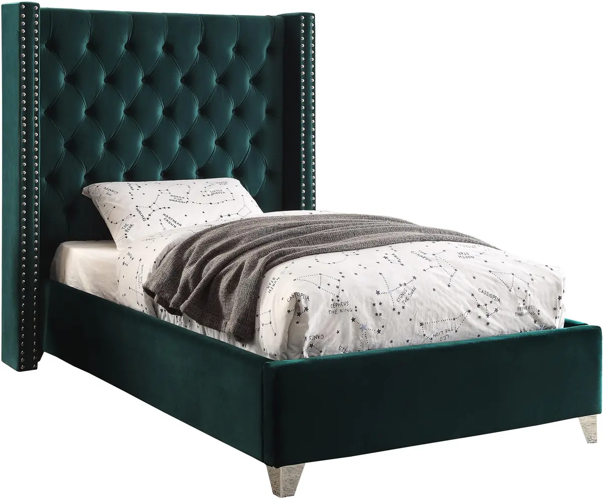 Aiden Green Velvet Twin Bed 1